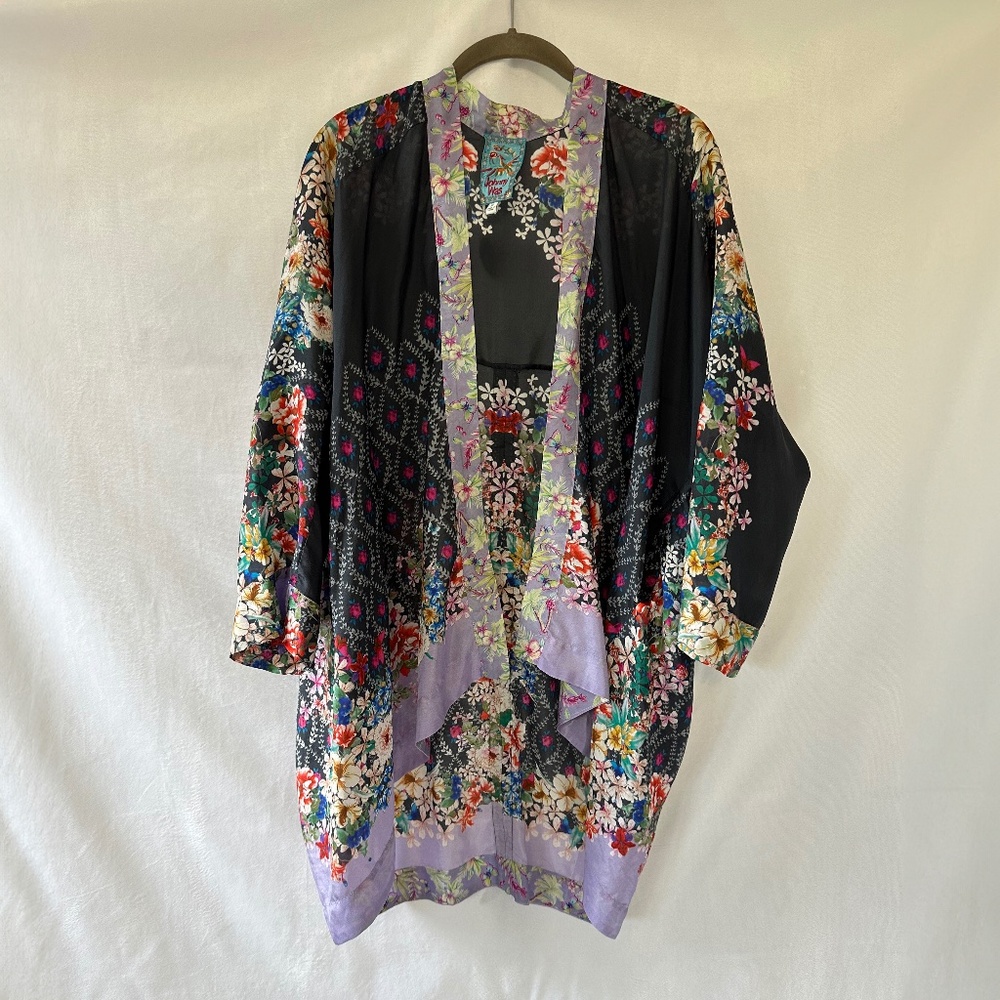 Johnny Was Shae Floral Print Silk Kimono